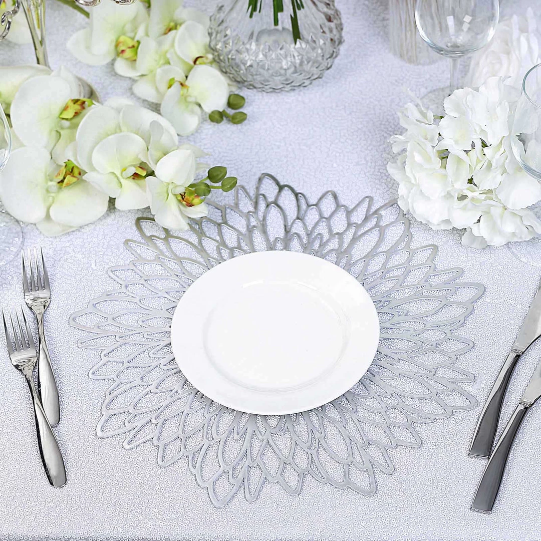 HIER_4720 6 Pack | Silver Decorative Floral Vinyl Placemats Non-Slip Table Mats For Dining - Round 15" 17 HIER_4720 6 Pack | Silver Decorative Floral Vinyl Placemats Non-Slip Table Mats For Dining - Round 15"