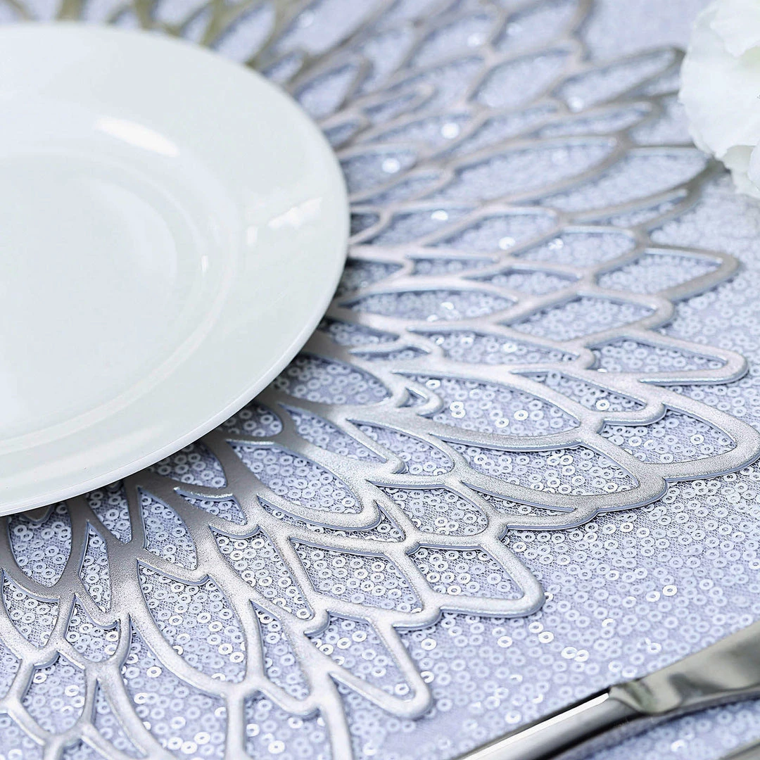 HIER_4720 6 Pack | Silver Decorative Floral Vinyl Placemats Non-Slip Table Mats For Dining - Round 15" 18 HIER_4720 6 Pack | Silver Decorative Floral Vinyl Placemats Non-Slip Table Mats For Dining - Round 15"