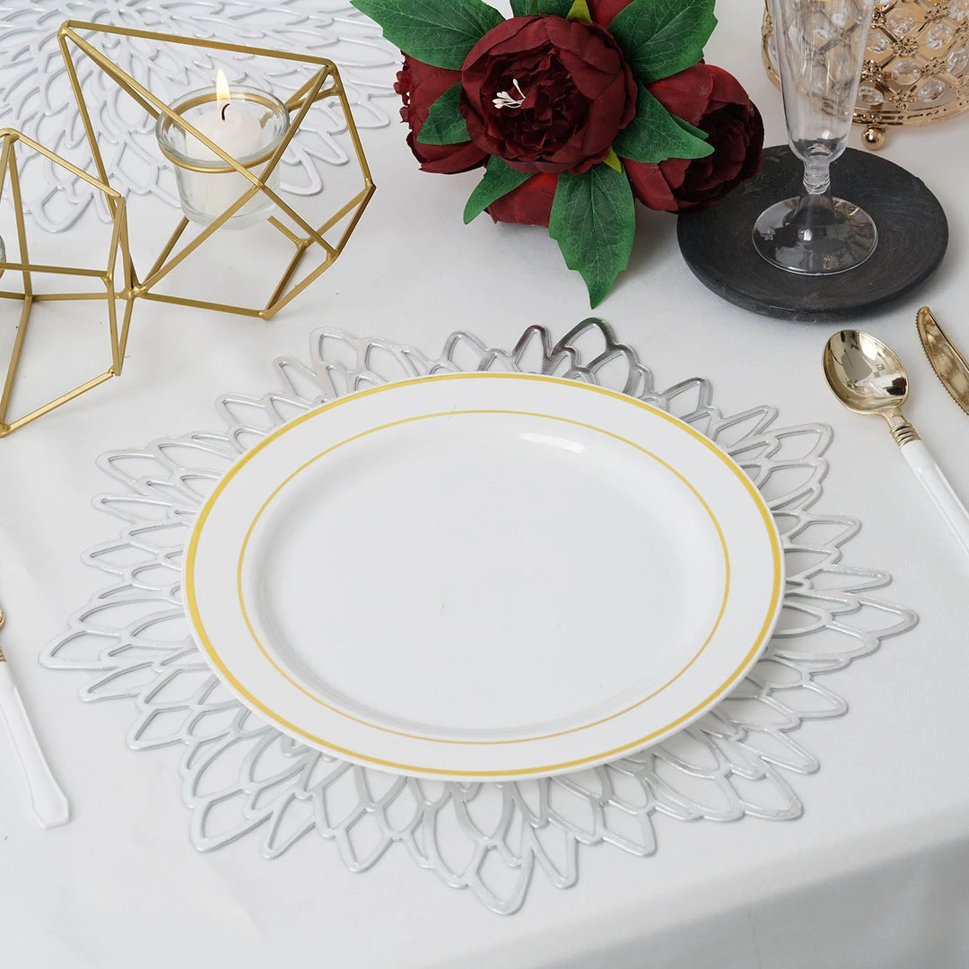 HIER_4720 6 Pack | Silver Decorative Floral Vinyl Placemats Non-Slip Table Mats For Dining - Round 15" 19 HIER_4720 6 Pack | Silver Decorative Floral Vinyl Placemats Non-Slip Table Mats For Dining - Round 15"