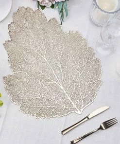 HIER_4720 Disposable Dinnerware 6 Pack | Gold Metallic Fall Leaf Vinyl Placemats | Non-Slip Table Mats For Dining - 18"