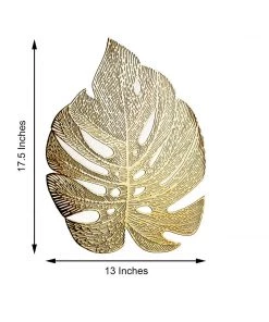 HIER_4720 Disposable Dinnerware 6 Pack | Gold Monstera Leaf Vinyl Placemats, Non-Slip Table Mats For Dining - 18