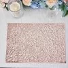HIER_4720 6 Pack | Rose Gold Metallic Floral Vinyl Placemats | Non-Slip Table Mats For Dining - Blush Rectangle 12"x18"