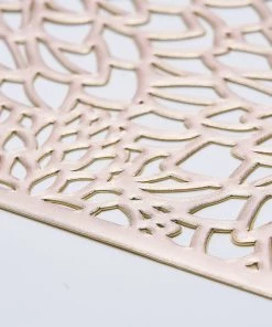 HIER_4720 Disposable Dinnerware 6 Pack | Gold Metallic Floral Vinyl Placemats | Non-Slip Table Mats For Dining - Rectangle 12"x18"