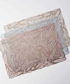 HIER_4720 6 Pack | Silver Metallic Non Slip Placemats, Vinyl Table Mats With Wheat Design - Rectangle 12