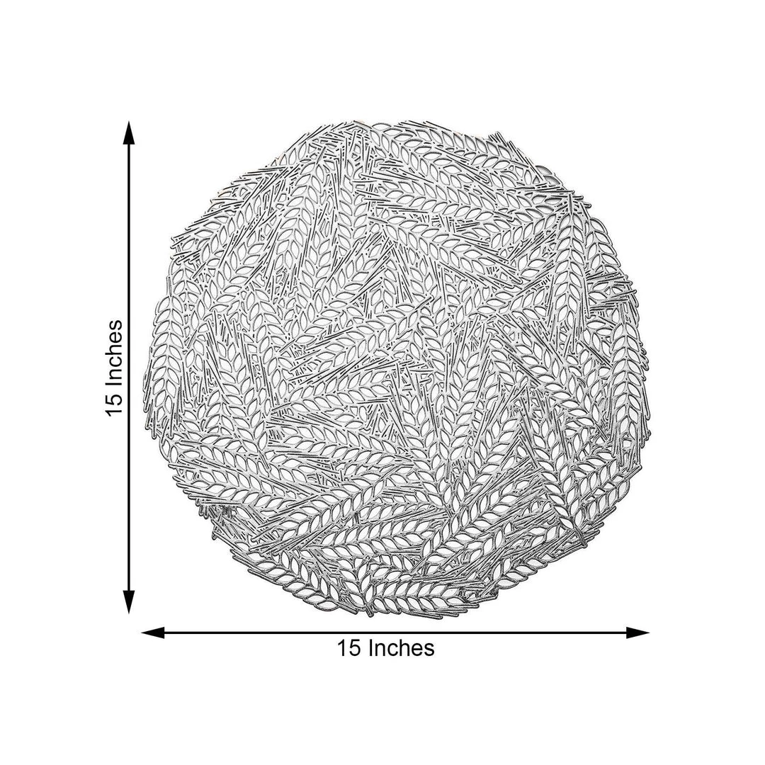 HIER_4720 6 Pack | Silver Metallic Vinyl Placemats, Non-Slip Table Mats With Wheat Design - Round 15" 3 HIER_4720 6 Pack | Silver Metallic Vinyl Placemats, Non-Slip Table Mats With Wheat Design - Round 15"