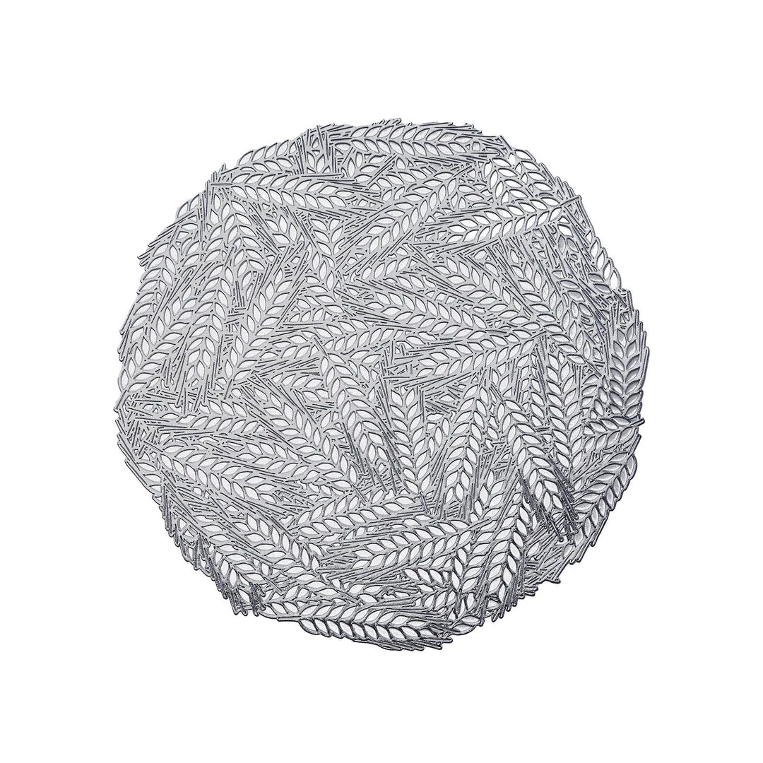 HIER_4720 6 Pack | Silver Metallic Vinyl Placemats, Non-Slip Table Mats With Wheat Design - Round 15" 15 HIER_4720 6 Pack | Silver Metallic Vinyl Placemats, Non-Slip Table Mats With Wheat Design - Round 15"