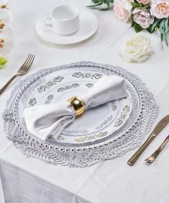 HIER_4720 6 Pack | Silver Metallic Vinyl Placemats, Non-Slip Table Mats With Wheat Design - Round 15" 25 HIER_4720 6 Pack | Silver Metallic Vinyl Placemats, Non-Slip Table Mats With Wheat Design - Round 15