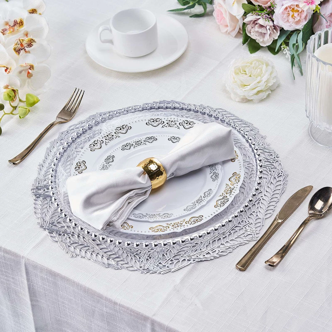 HIER_4720 6 Pack | Silver Metallic Vinyl Placemats, Non-Slip Table Mats With Wheat Design - Round 15" 11 HIER_4720 6 Pack | Silver Metallic Vinyl Placemats, Non-Slip Table Mats With Wheat Design - Round 15"