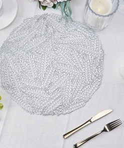 HIER_4720 6 Pack | Silver Metallic Vinyl Placemats, Non-Slip Table Mats With Wheat Design - Round 15" 22 HIER_4720 6 Pack | Silver Metallic Vinyl Placemats, Non-Slip Table Mats With Wheat Design - Round 15
