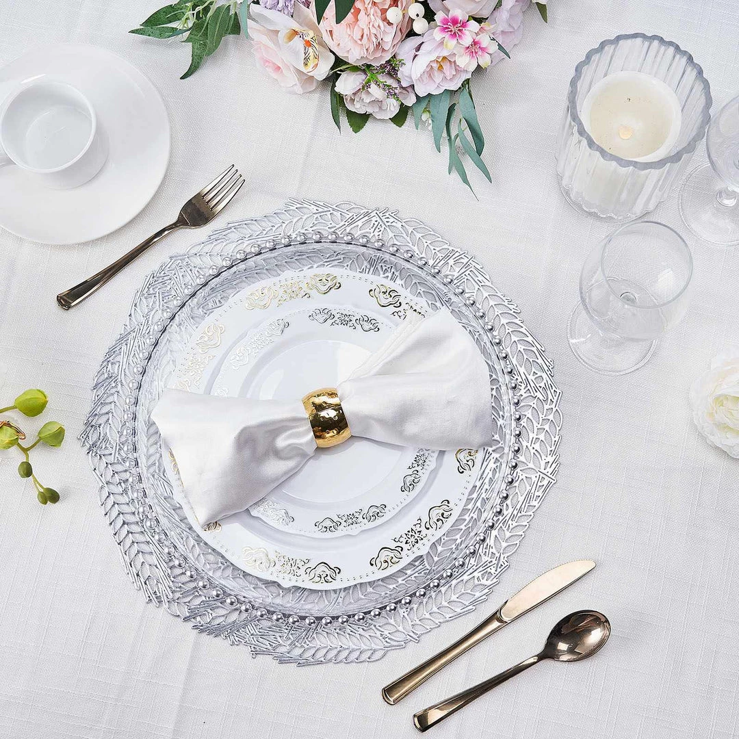 HIER_4720 6 Pack | Silver Metallic Vinyl Placemats, Non-Slip Table Mats With Wheat Design - Round 15" 14 HIER_4720 6 Pack | Silver Metallic Vinyl Placemats, Non-Slip Table Mats With Wheat Design - Round 15"