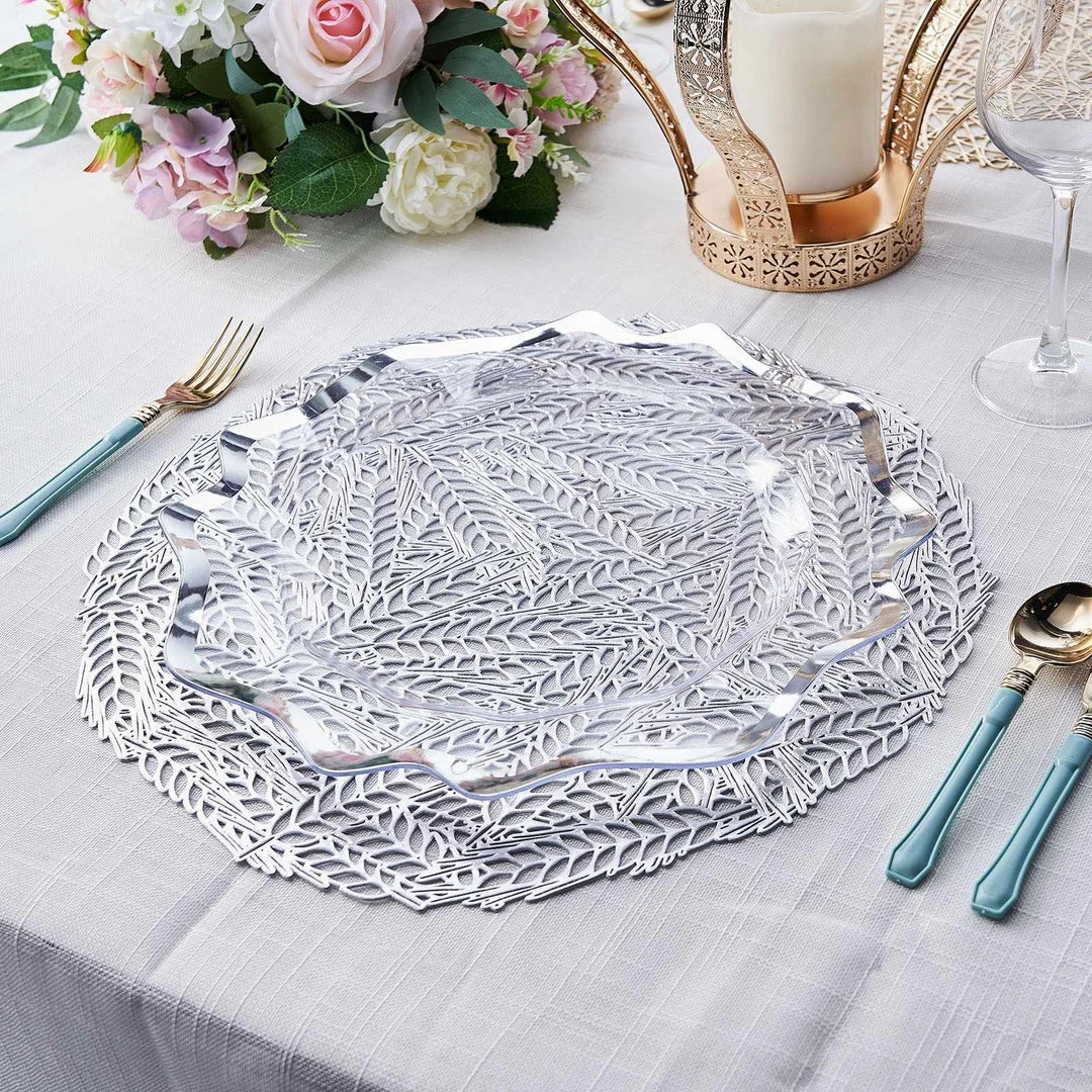 HIER_4720 6 Pack | Silver Metallic Vinyl Placemats, Non-Slip Table Mats With Wheat Design - Round 15" 9 HIER_4720 6 Pack | Silver Metallic Vinyl Placemats, Non-Slip Table Mats With Wheat Design - Round 15"