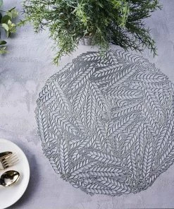 HIER_4720 6 Pack | Silver Metallic Vinyl Placemats, Non-Slip Table Mats With Wheat Design - Round 15" 21 HIER_4720 6 Pack | Silver Metallic Vinyl Placemats, Non-Slip Table Mats With Wheat Design - Round 15