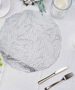 HIER_4720 6 Pack | Silver Metallic Vinyl Placemats, Non-Slip Table Mats With Wheat Design - Round 15" 24 HIER_4720 6 Pack | Silver Metallic Vinyl Placemats, Non-Slip Table Mats With Wheat Design - Round 15