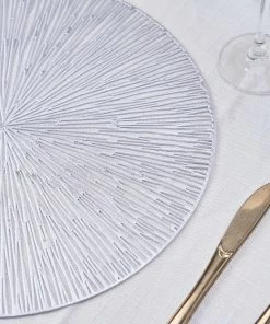 HIER_4720 6 Pack | Silver Metallic Vinyl Placemats, Non-Slip Table Mats With Spiked Design - Round 15"