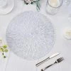 HIER_4720 6 Pack | Silver Metallic Vinyl Placemats, Non-Slip Table Mats With Spiked Design - Round 15"