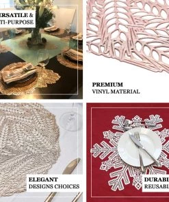 HIER_4720 Disposable Dinnerware 6 Pack | Gold Monstera Leaf Vinyl Placemats, Non-Slip Table Mats For Dining - 18