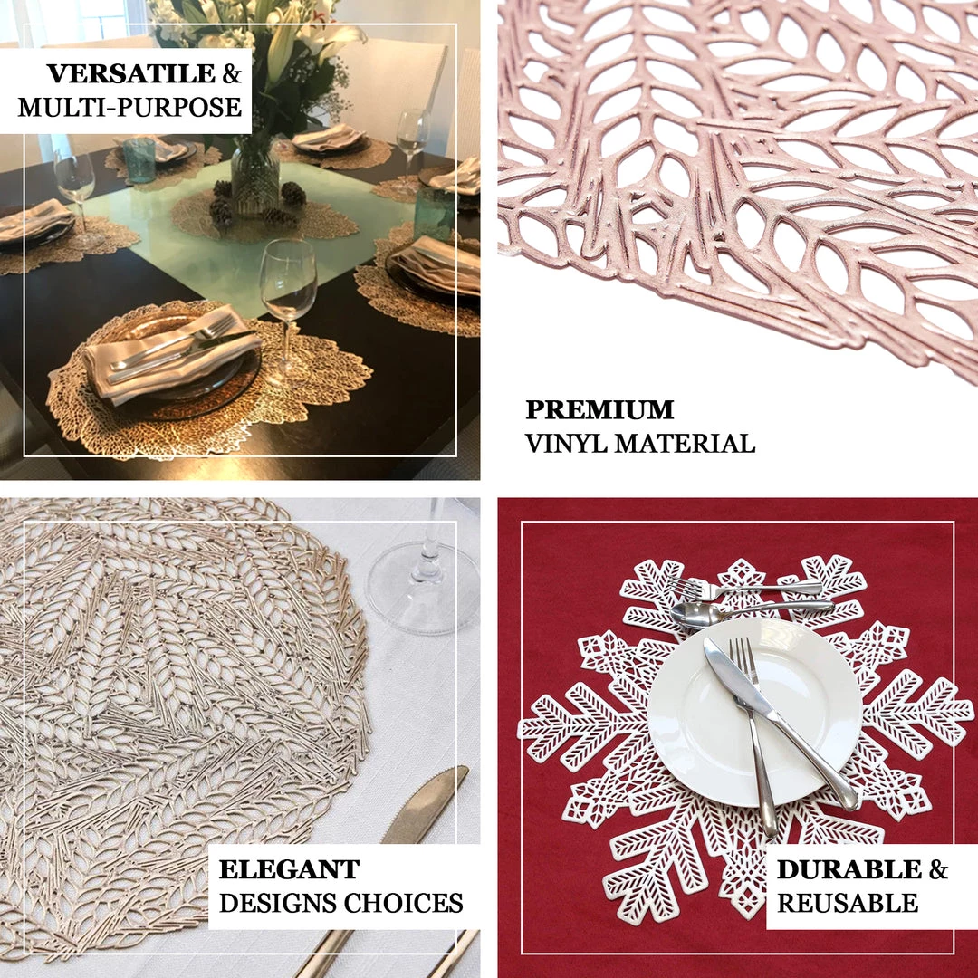 HIER_4720 6 Pack | Silver Metallic Vinyl Placemats, Non-Slip Table Mats With Wheat Design - Round 15" 4 HIER_4720 6 Pack | Silver Metallic Vinyl Placemats, Non-Slip Table Mats With Wheat Design - Round 15"