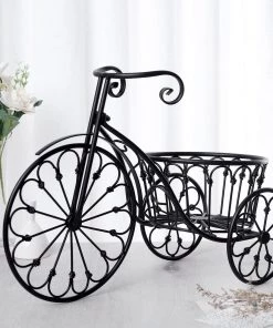HIER_3610 Chargers & Centerpieces Black Tricycle Planter Basket, Metal Plant Stand, Decorative Planter Indoor/Outdoor - 13"H X 22"L