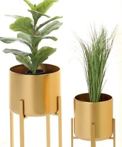 HIER_3620 2 Pack | Modern Gold Metal Planter Stand, Decorative Indoor Planter Pots - 25" | 27" Chargers & Centerpieces
