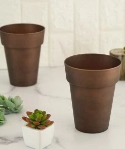 HIER_1733 Chargers & Centerpieces 2 Pack | 6" Rustic Brown Brushed Flower Plant Pots, Indoor/Garden Decorative Planter