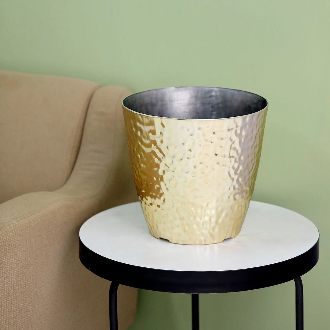 HIER_1733 Chargers & Centerpieces 11" Gold Modern Hammered Design Plant Pot, Indoor Flower Decor Planter 8 HIER_1733 Chargers & Centerpieces 11" Gold Modern Hammered Design Plant Pot, Indoor Flower Decor Planter