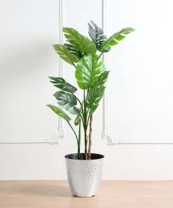 HIER_1733 Chargers & Centerpieces 11" Silver Modern Hammered Design Plant Pot, Indoor Flower Decor Planter