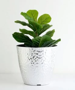 HIER_1733 Chargers & Centerpieces 11" Silver Modern Hammered Design Plant Pot, Indoor Flower Decor Planter