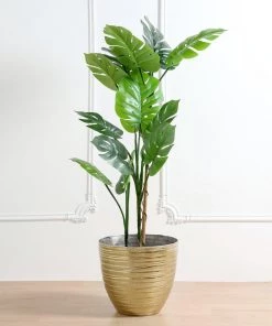 HIER_1733 Chargers & Centerpieces 12" Large Modern Metallic Gold Finished Planter, Decorative Plant Pots Indoor/Garden For Flowers And Greenery