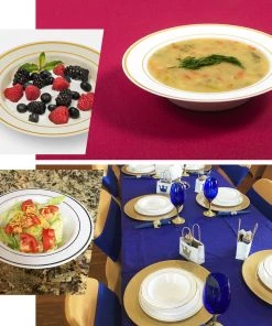 HIER_5420 Disposable Dinnerware 10 Pack 12oz White Plastic Bowls, Disposable Bowl Round With Gold Rim 11 HIER_5420 Disposable Dinnerware 10 Pack 12oz White Plastic Bowls, Disposable Bowl Round With Gold Rim