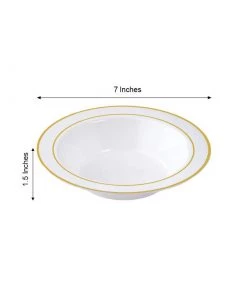 HIER_5420 Disposable Dinnerware 10 Pack 12oz White Plastic Bowls, Disposable Bowl Round With Gold Rim 9 HIER_5420 Disposable Dinnerware 10 Pack 12oz White Plastic Bowls, Disposable Bowl Round With Gold Rim