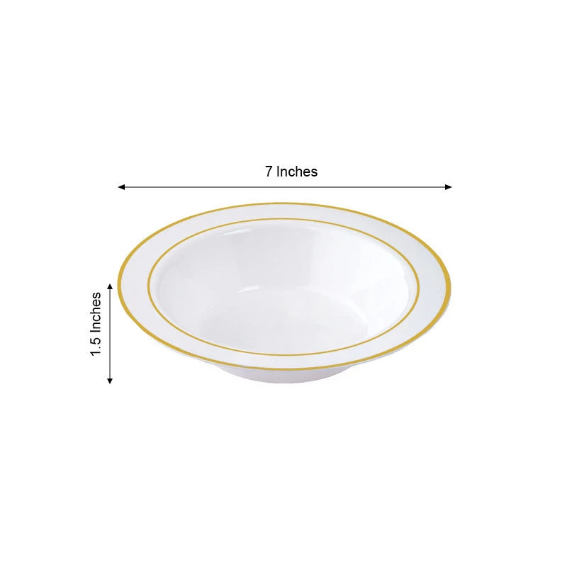 HIER_5420 Disposable Dinnerware 10 Pack 12oz White Plastic Bowls, Disposable Bowl Round With Gold Rim 3 HIER_5420 Disposable Dinnerware 10 Pack 12oz White Plastic Bowls, Disposable Bowl Round With Gold Rim