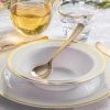 HIER_5420 Disposable Dinnerware 10 Pack 12oz White Plastic Bowls, Disposable Bowl Round With Gold Rim