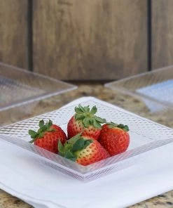 HIER_5420 10 Pack 5oz Clear Square Honeycomb Plastic Bowls, Disposable Bowl Disposable Dinnerware