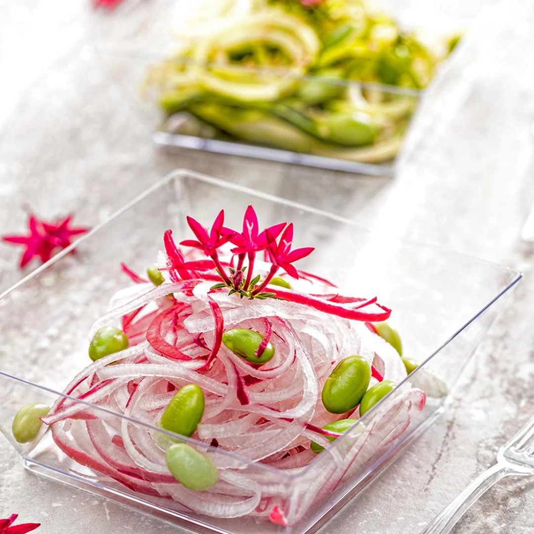 HIER_5420 Disposable Dinnerware 12 Pack 10oz Clear Modern Square Plastic Bowls, Disposable Bowls 2 HIER_5420 Disposable Dinnerware 12 Pack 10oz Clear Modern Square Plastic Bowls, Disposable Bowls