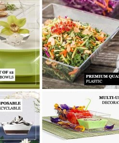 HIER_5420 Disposable Dinnerware 12 Pack 10oz Clear Modern Square Plastic Bowls, Disposable Bowls 11 HIER_5420 Disposable Dinnerware 12 Pack 10oz Clear Modern Square Plastic Bowls, Disposable Bowls