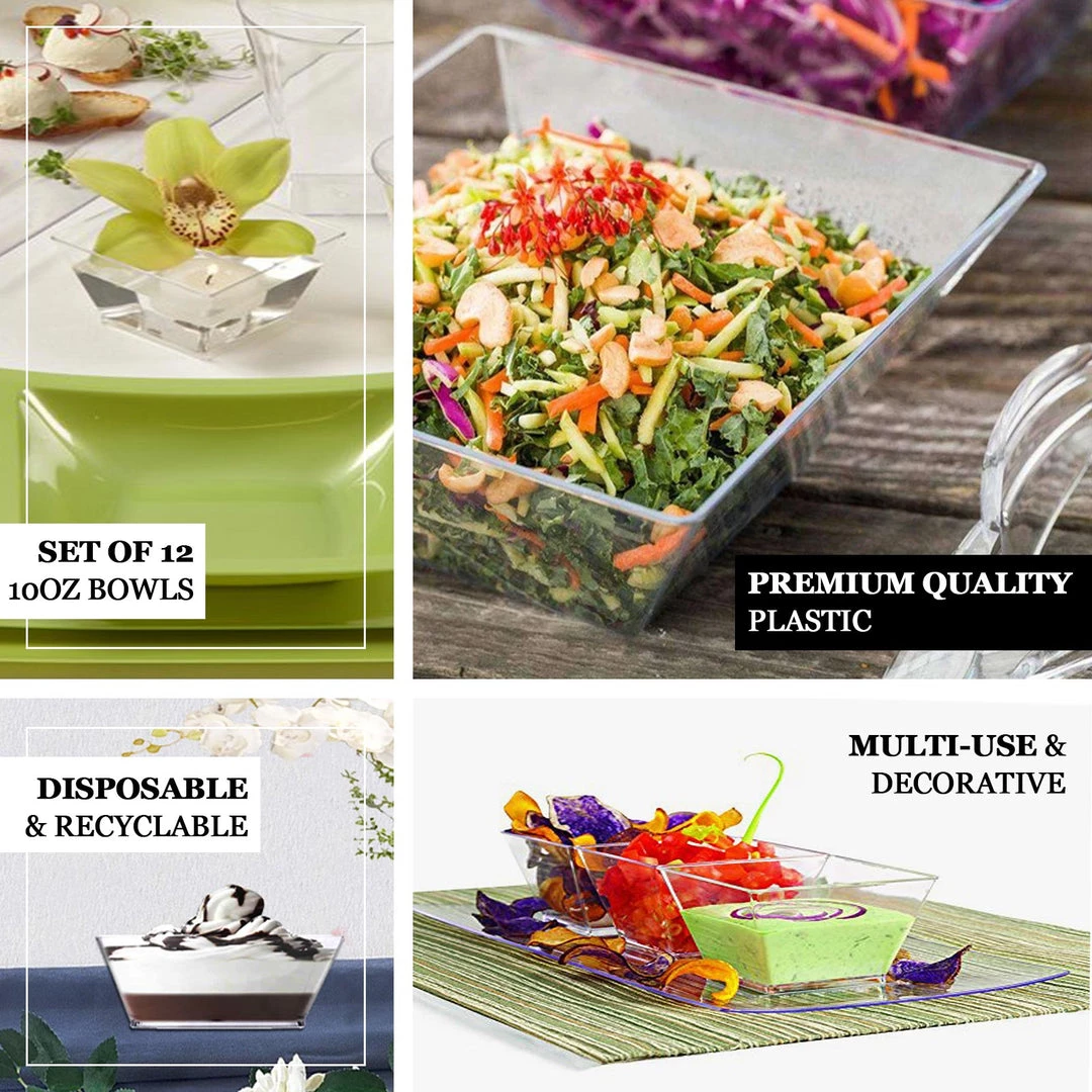 HIER_5420 Disposable Dinnerware 12 Pack 10oz Clear Modern Square Plastic Bowls, Disposable Bowls 4 HIER_5420 Disposable Dinnerware 12 Pack 10oz Clear Modern Square Plastic Bowls, Disposable Bowls