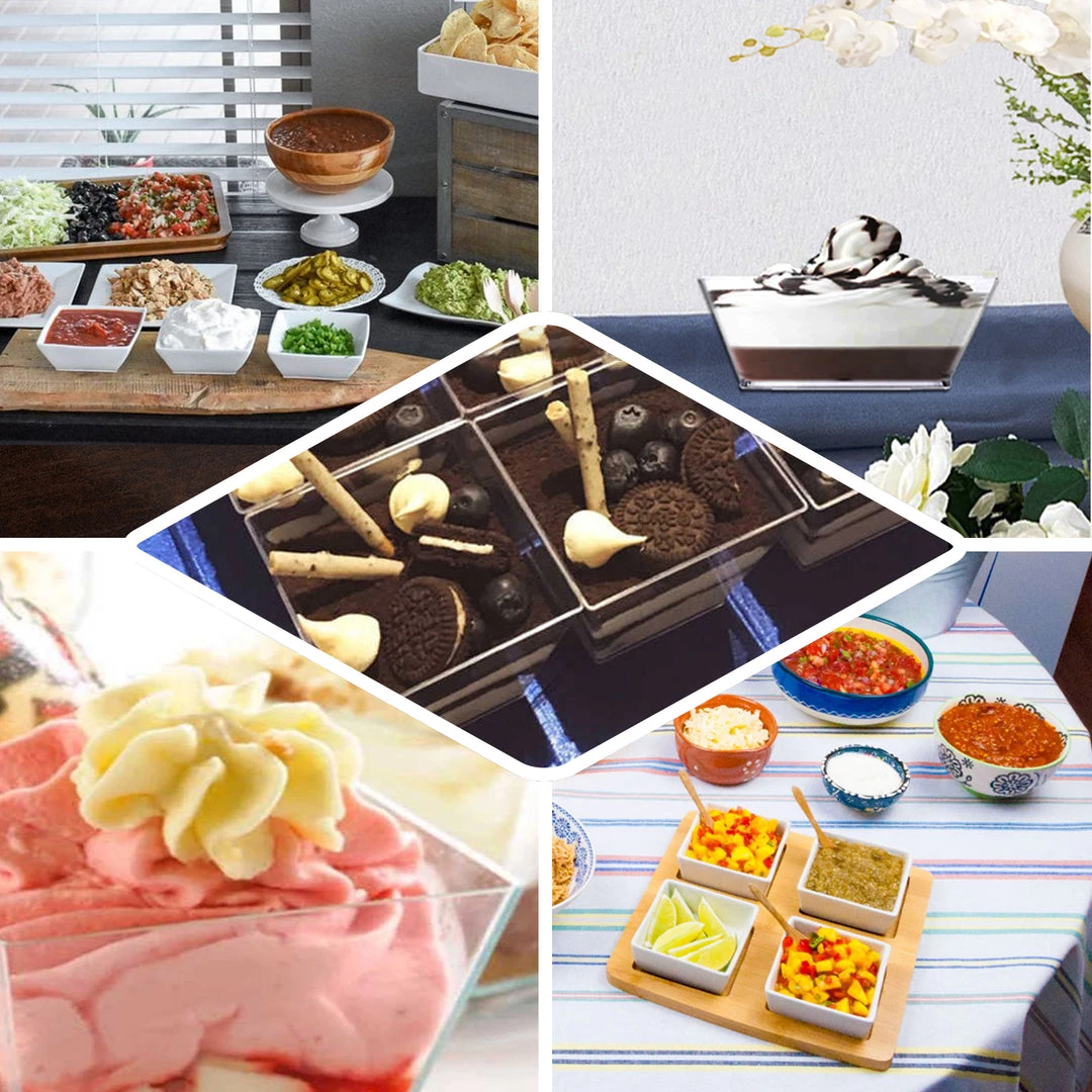 HIER_5420 Disposable Dinnerware 12 Pack 10oz Clear Modern Square Plastic Bowls, Disposable Bowls 5 HIER_5420 Disposable Dinnerware 12 Pack 10oz Clear Modern Square Plastic Bowls, Disposable Bowls