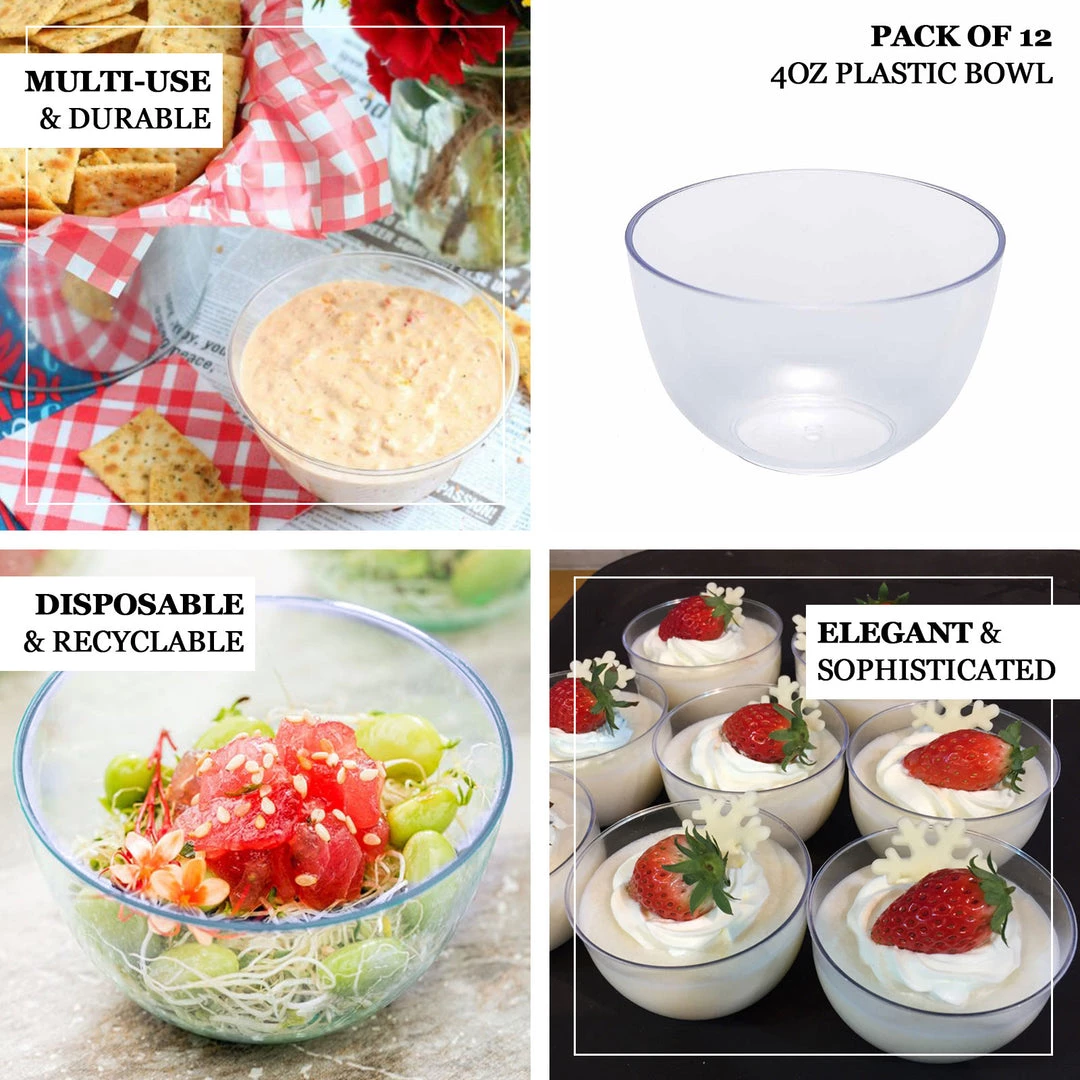 HIER_5420 12 Pack 4oz Clear Petite Plastic Bowls, Small Round Disposable Bowls 4 HIER_5420 12 Pack 4oz Clear Petite Plastic Bowls, Small Round Disposable Bowls