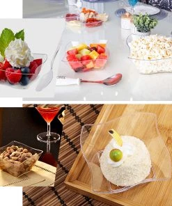 HIER_5420 12 Pack 16oz Clear Wave Design Square Plastic Bowls, Disposable Bowl With Wave Edges Disposable Dinnerware