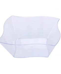 HIER_5420 12 Pack 16oz Clear Wave Design Square Plastic Bowls, Disposable Bowl With Wave Edges Disposable Dinnerware