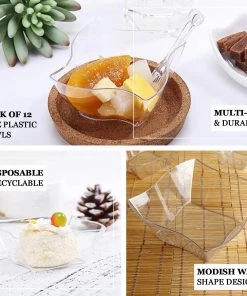 HIER_5420 12 Pack 16oz Clear Wave Design Square Plastic Bowls, Disposable Bowl With Wave Edges Disposable Dinnerware