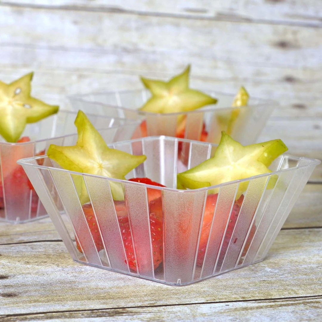 HIER_5420 12 Pack 7oz Modern Clear Square Plastic Bowls, Disposable Mini Dessert Bowls Disposable Dinnerware 1 HIER_5420 12 Pack 7oz Modern Clear Square Plastic Bowls, Disposable Mini Dessert Bowls Disposable Dinnerware