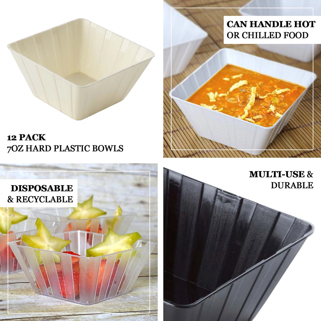 HIER_5420 12 Pack 7oz Modern Clear Square Plastic Bowls, Disposable Mini Dessert Bowls Disposable Dinnerware 4 HIER_5420 12 Pack 7oz Modern Clear Square Plastic Bowls, Disposable Mini Dessert Bowls Disposable Dinnerware