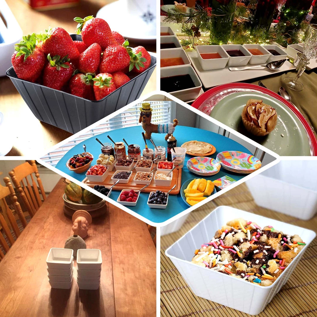 HIER_5420 12 Pack 7oz Modern Ivory Square Plastic Bowls, Disposable Mini Dessert Bowls Disposable Dinnerware 5 HIER_5420 12 Pack 7oz Modern Ivory Square Plastic Bowls, Disposable Mini Dessert Bowls Disposable Dinnerware