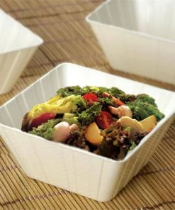 HIER_5420 12 Pack 7oz Modern Ivory Square Plastic Bowls, Disposable Mini Dessert Bowls Disposable Dinnerware