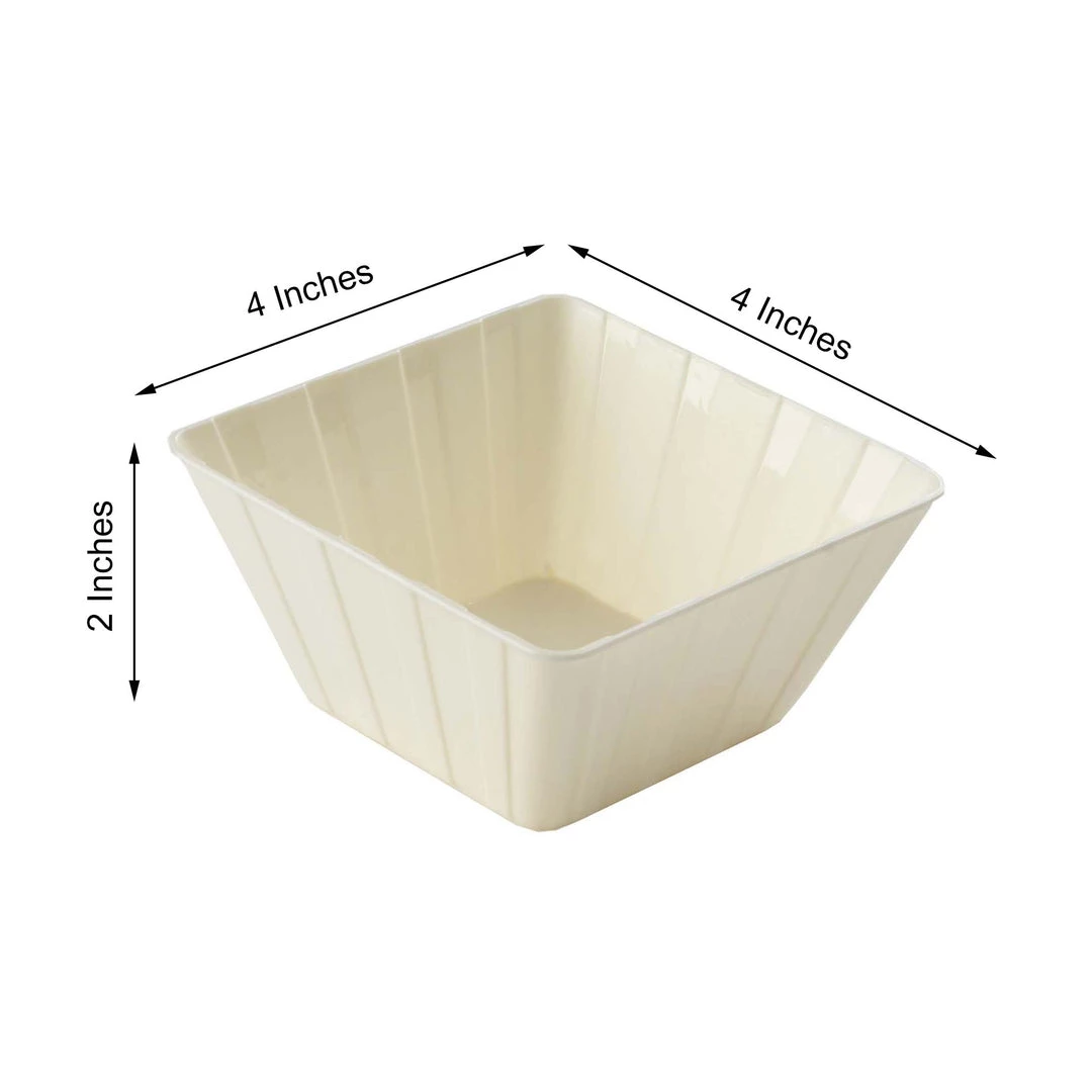 HIER_5420 12 Pack 7oz Modern Ivory Square Plastic Bowls, Disposable Mini Dessert Bowls Disposable Dinnerware 3 HIER_5420 12 Pack 7oz Modern Ivory Square Plastic Bowls, Disposable Mini Dessert Bowls Disposable Dinnerware