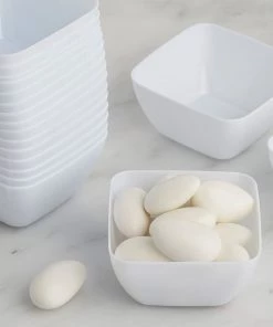 HIER_5420 18 Pack 2oz White Modern Mini Square Plastic Bowls, Disposable Desert Bowls Disposable Dinnerware