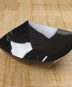 HIER_5420 4 Pack 128oz Black Large Square Plastic Salad Bowls, Disposable Serving Dishes