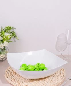 HIER_5420 Disposable Dinnerware 4 Pack 128oz White Large Square Plastic Salad Bowls, Disposable Serving Dishes