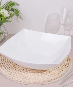 HIER_5420 Disposable Dinnerware 4 Pack 128oz White Large Square Plastic Salad Bowls, Disposable Serving Dishes 16 HIER_5420 Disposable Dinnerware 4 Pack 128oz White Large Square Plastic Salad Bowls, Disposable Serving Dishes